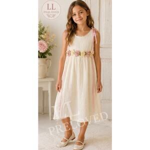 Biscotti Collection Girls Dress Sz 10 Cottagecore Floral Applique Gauze Ribbon